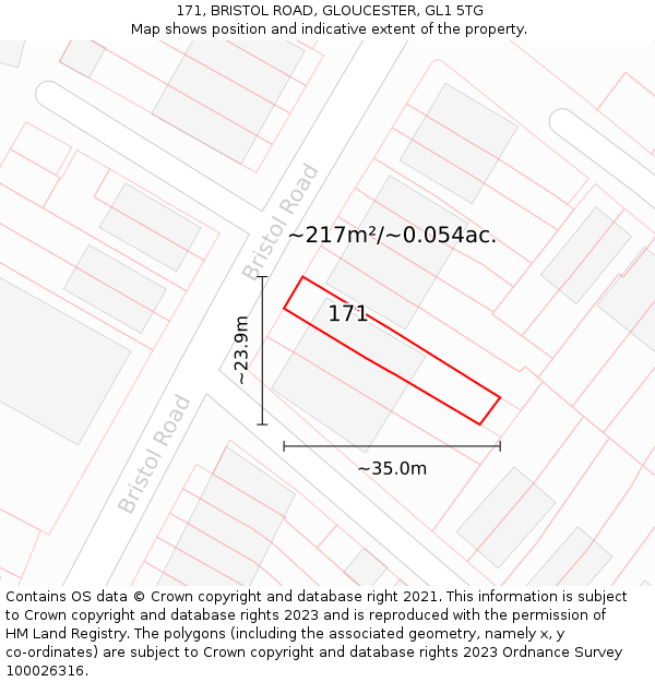 171, BRISTOL ROAD, GLOUCESTER, GL1 5TG: Plot and title map