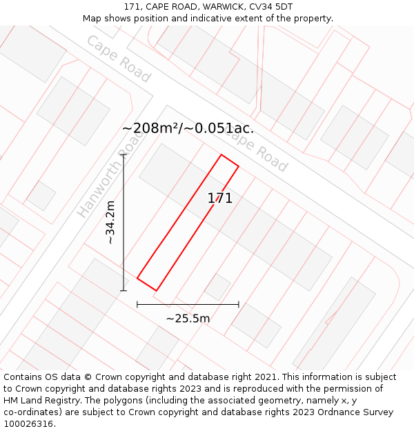 171, CAPE ROAD, WARWICK, CV34 5DT: Plot and title map