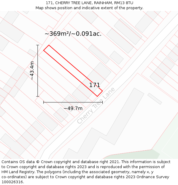 171, CHERRY TREE LANE, RAINHAM, RM13 8TU: Plot and title map