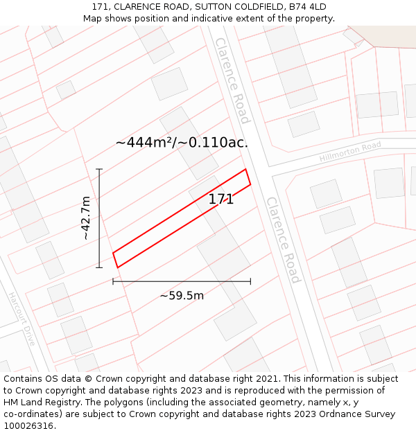 171, CLARENCE ROAD, SUTTON COLDFIELD, B74 4LD: Plot and title map