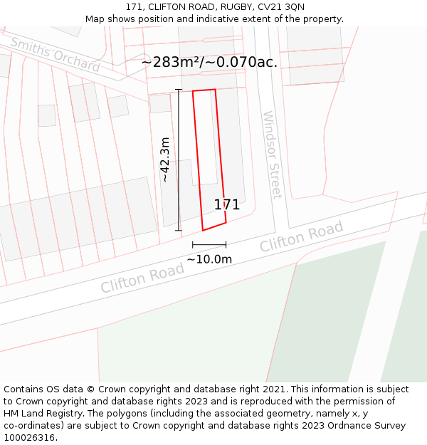 171, CLIFTON ROAD, RUGBY, CV21 3QN: Plot and title map