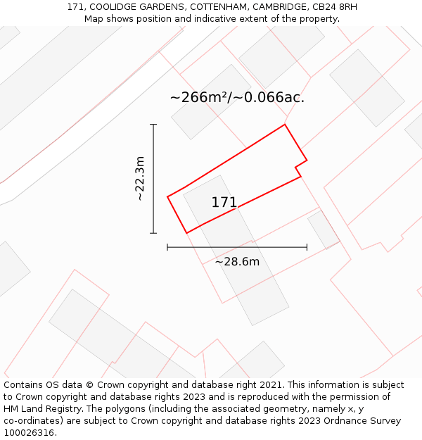 171, COOLIDGE GARDENS, COTTENHAM, CAMBRIDGE, CB24 8RH: Plot and title map