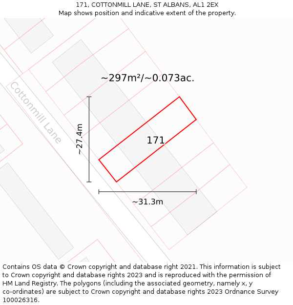 171, COTTONMILL LANE, ST ALBANS, AL1 2EX: Plot and title map