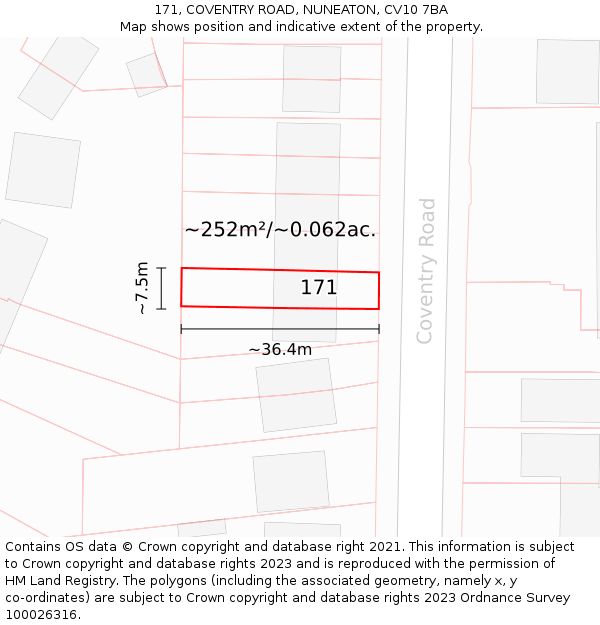171, COVENTRY ROAD, NUNEATON, CV10 7BA: Plot and title map
