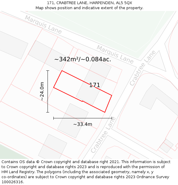 171, CRABTREE LANE, HARPENDEN, AL5 5QX: Plot and title map