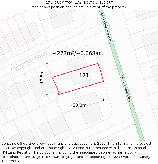 171, CROMPTON WAY, BOLTON, BL2 2RT: Plot and title map