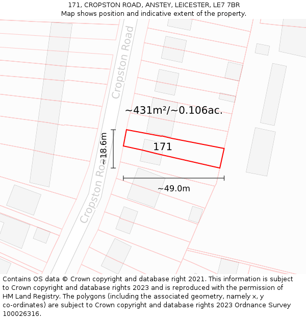 171, CROPSTON ROAD, ANSTEY, LEICESTER, LE7 7BR: Plot and title map