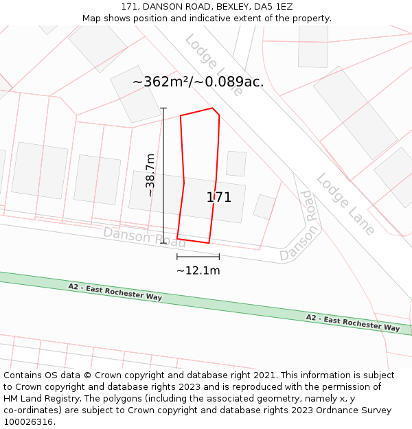 171, DANSON ROAD, BEXLEY, DA5 1EZ: Plot and title map