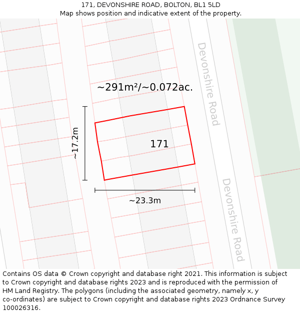 171, DEVONSHIRE ROAD, BOLTON, BL1 5LD: Plot and title map