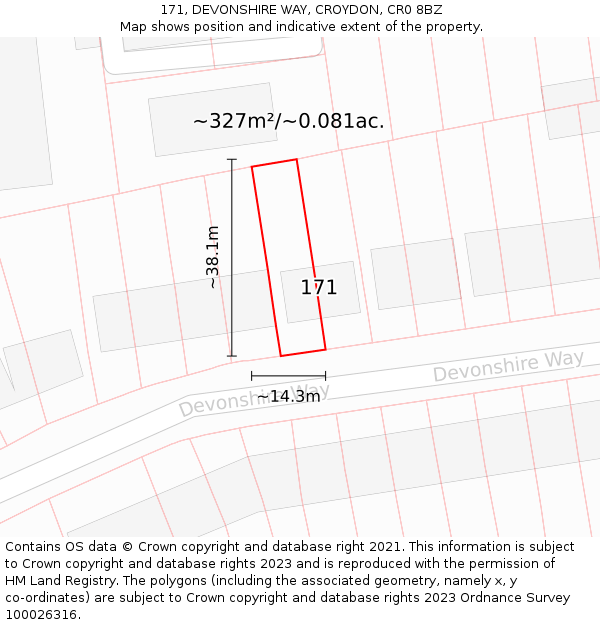 171, DEVONSHIRE WAY, CROYDON, CR0 8BZ: Plot and title map