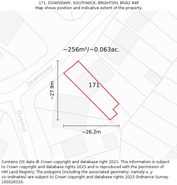 171, DOWNSWAY, SOUTHWICK, BRIGHTON, BN42 4WF: Plot and title map