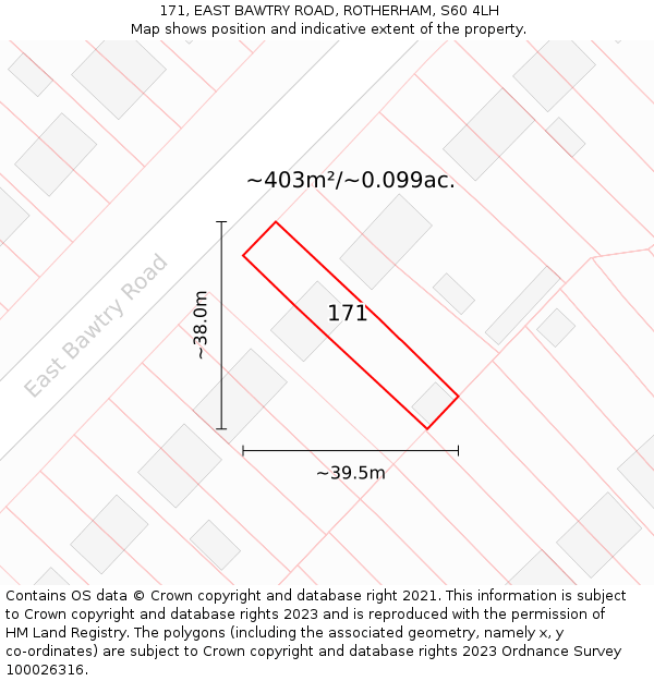 171, EAST BAWTRY ROAD, ROTHERHAM, S60 4LH: Plot and title map