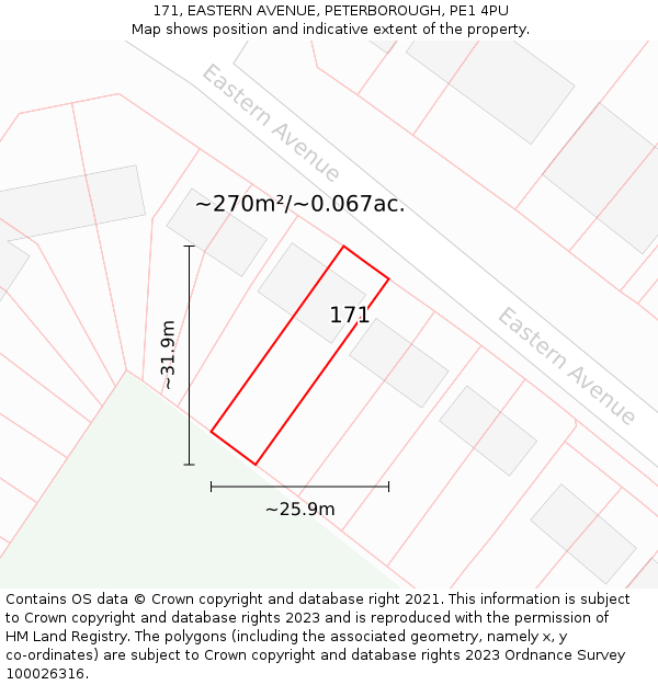 171, EASTERN AVENUE, PETERBOROUGH, PE1 4PU: Plot and title map