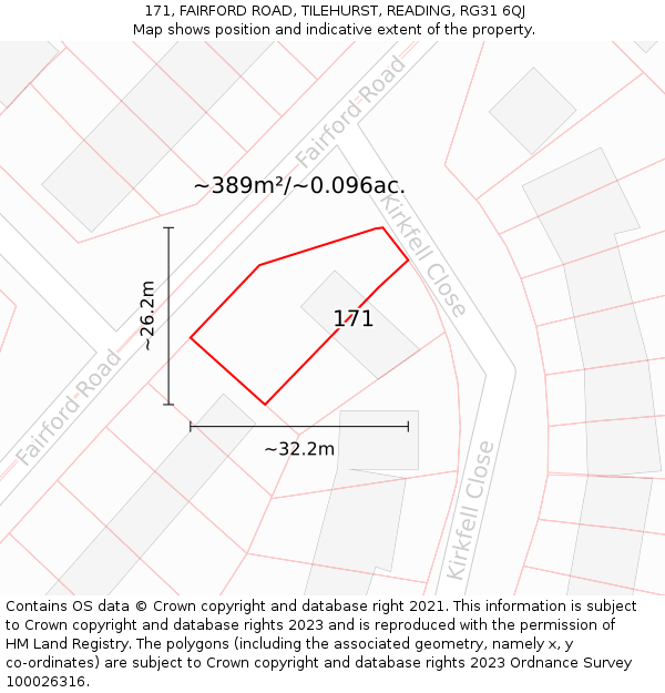 171, FAIRFORD ROAD, TILEHURST, READING, RG31 6QJ: Plot and title map