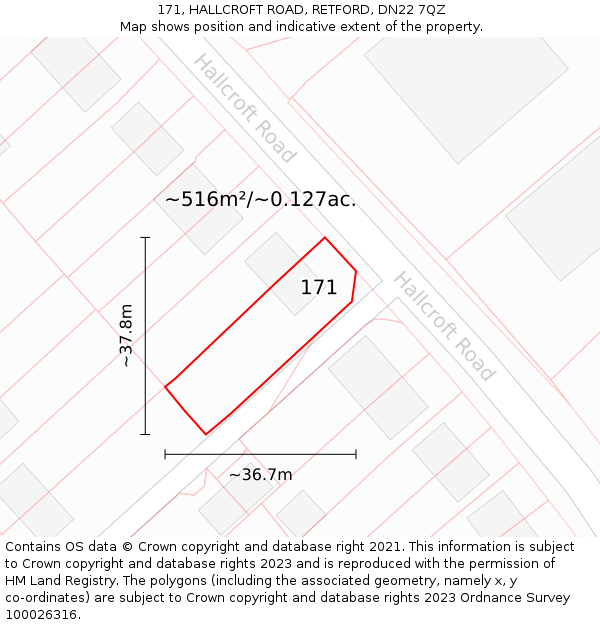 171, HALLCROFT ROAD, RETFORD, DN22 7QZ: Plot and title map
