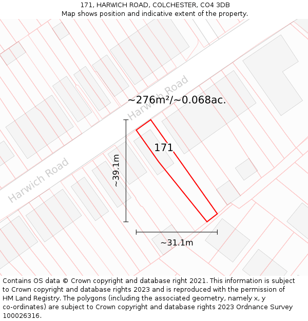171, HARWICH ROAD, COLCHESTER, CO4 3DB: Plot and title map
