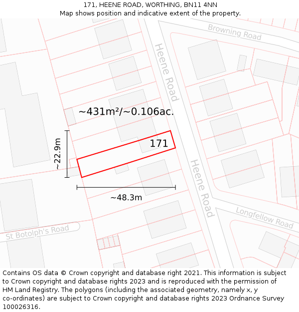 171, HEENE ROAD, WORTHING, BN11 4NN: Plot and title map