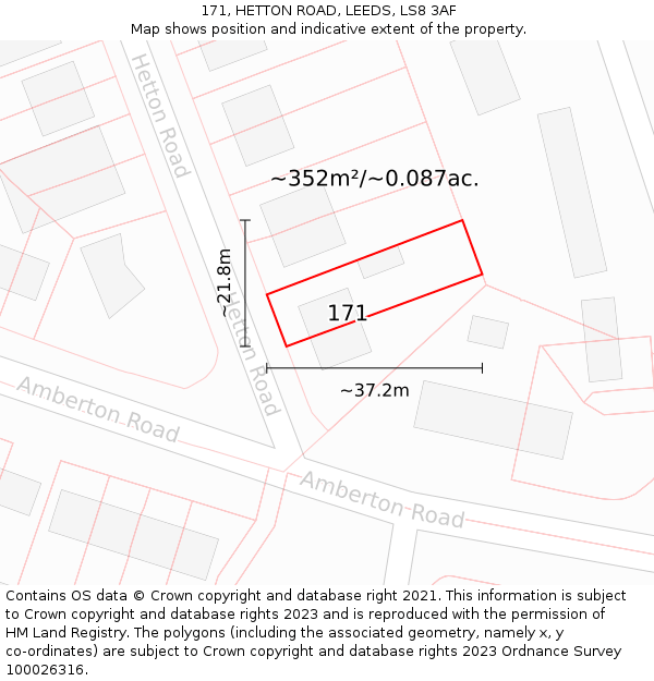 171, HETTON ROAD, LEEDS, LS8 3AF: Plot and title map