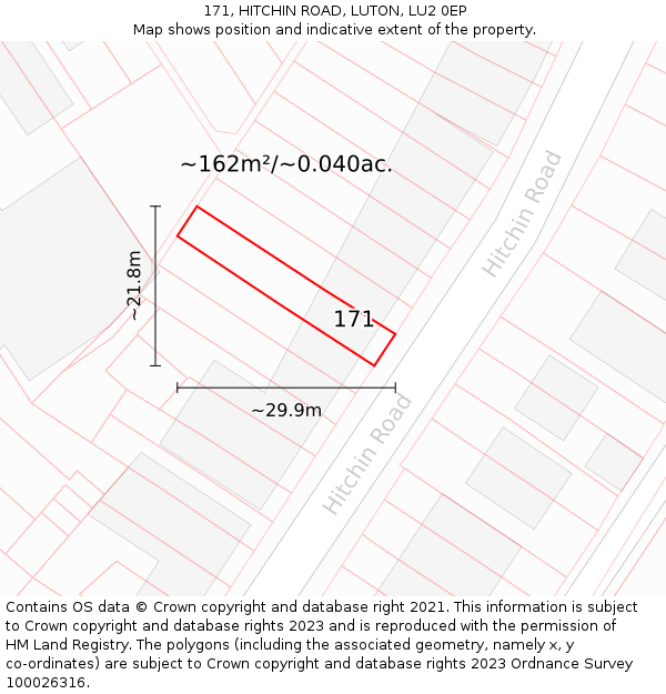 171, HITCHIN ROAD, LUTON, LU2 0EP: Plot and title map