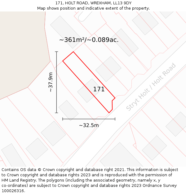 171, HOLT ROAD, WREXHAM, LL13 9DY: Plot and title map