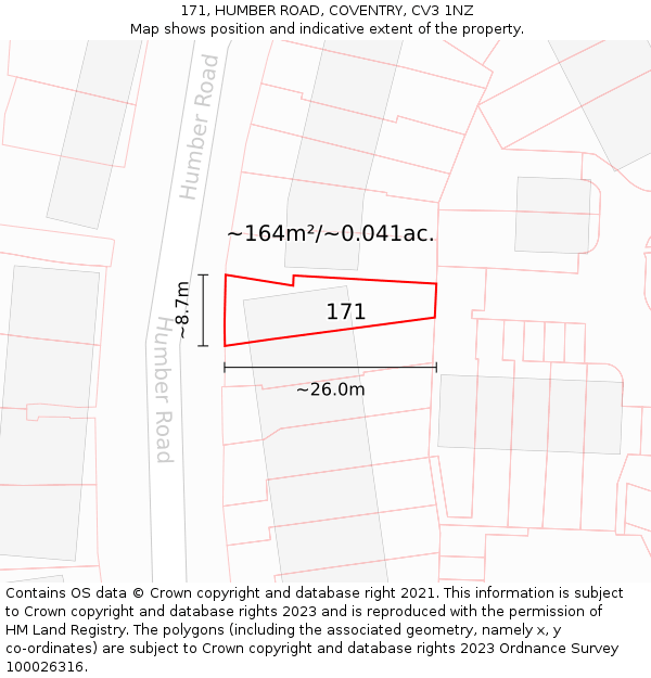 171, HUMBER ROAD, COVENTRY, CV3 1NZ: Plot and title map