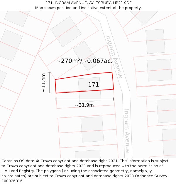 171, INGRAM AVENUE, AYLESBURY, HP21 9DE: Plot and title map