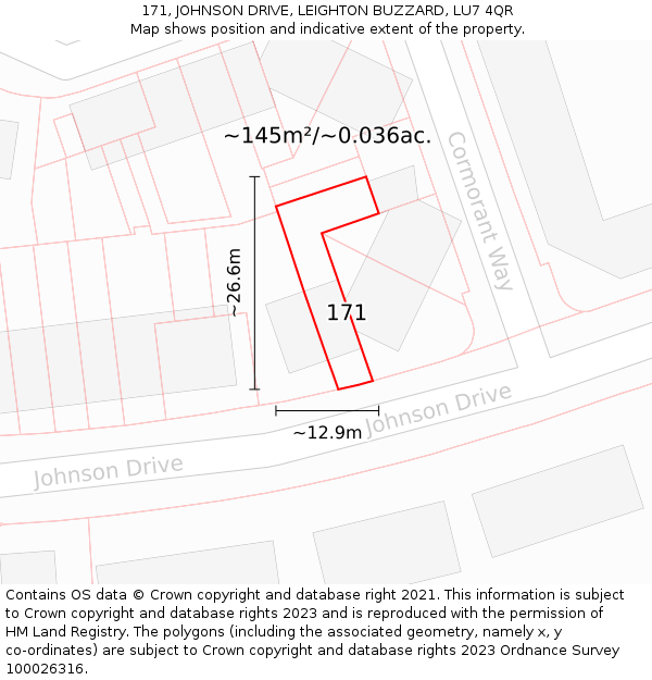 171, JOHNSON DRIVE, LEIGHTON BUZZARD, LU7 4QR: Plot and title map