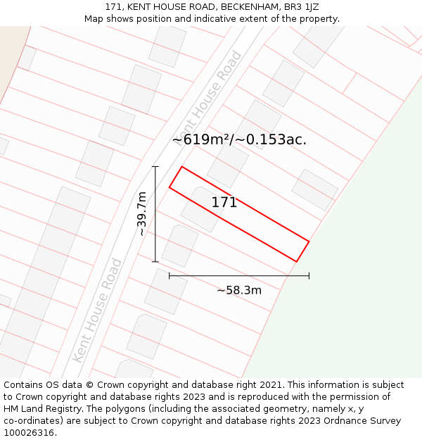 171, KENT HOUSE ROAD, BECKENHAM, BR3 1JZ: Plot and title map