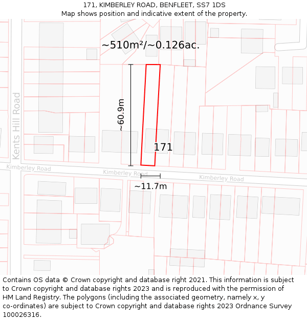 171, KIMBERLEY ROAD, BENFLEET, SS7 1DS: Plot and title map