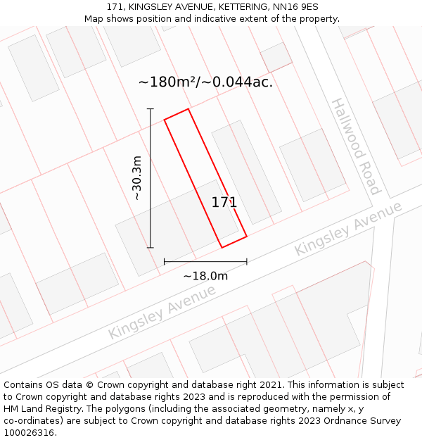 171, KINGSLEY AVENUE, KETTERING, NN16 9ES: Plot and title map
