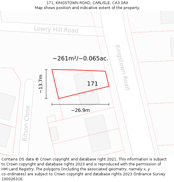 171, KINGSTOWN ROAD, CARLISLE, CA3 0AX: Plot and title map
