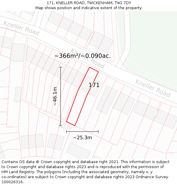 171, KNELLER ROAD, TWICKENHAM, TW2 7DY: Plot and title map