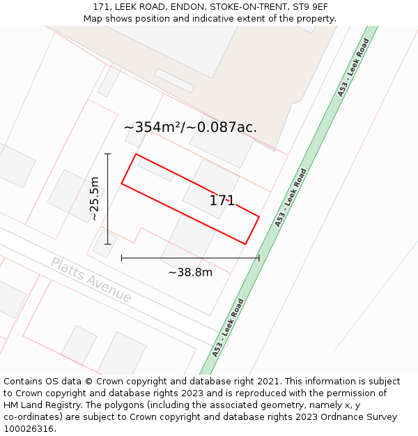 171, LEEK ROAD, ENDON, STOKE-ON-TRENT, ST9 9EF: Plot and title map