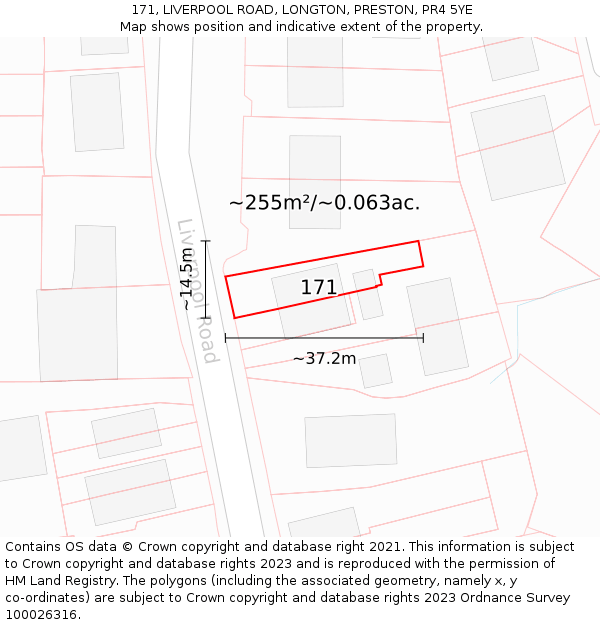 171, LIVERPOOL ROAD, LONGTON, PRESTON, PR4 5YE: Plot and title map