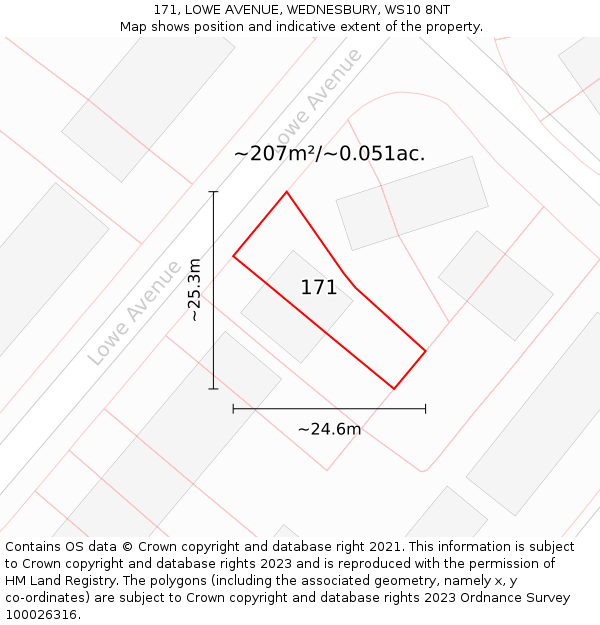 171, LOWE AVENUE, WEDNESBURY, WS10 8NT: Plot and title map