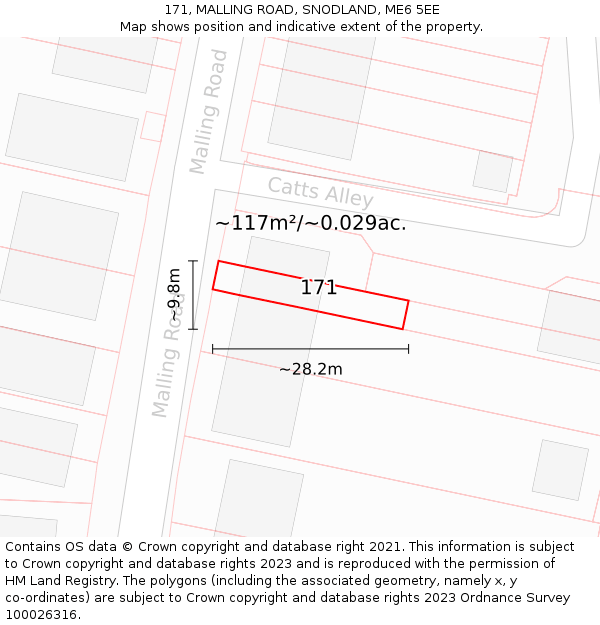 171, MALLING ROAD, SNODLAND, ME6 5EE: Plot and title map