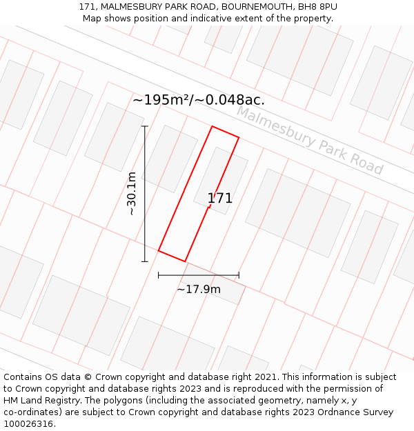 171, MALMESBURY PARK ROAD, BOURNEMOUTH, BH8 8PU: Plot and title map