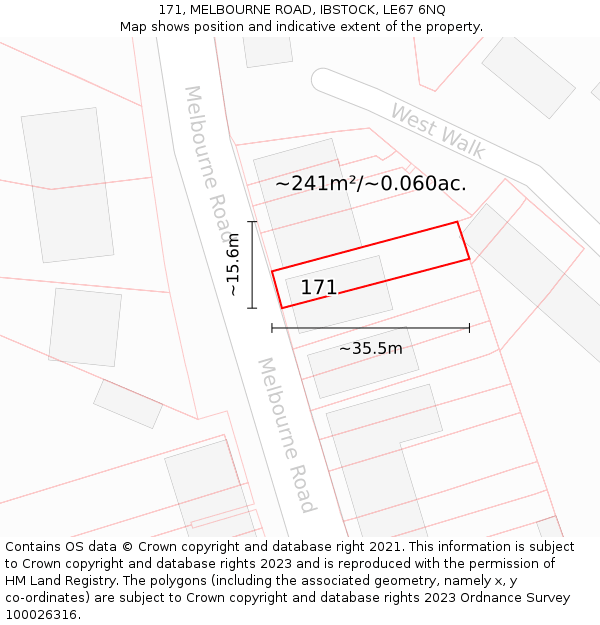 171, MELBOURNE ROAD, IBSTOCK, LE67 6NQ: Plot and title map
