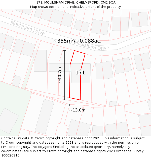 171, MOULSHAM DRIVE, CHELMSFORD, CM2 9QA: Plot and title map