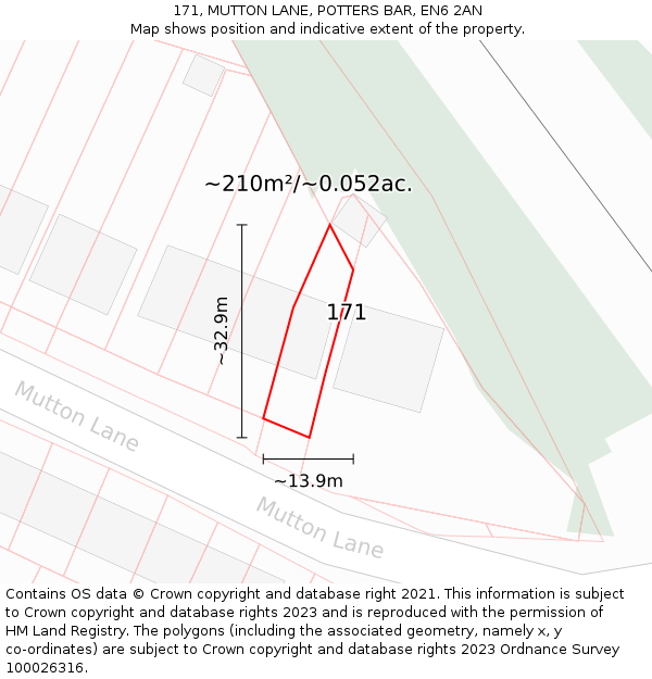 171, MUTTON LANE, POTTERS BAR, EN6 2AN: Plot and title map
