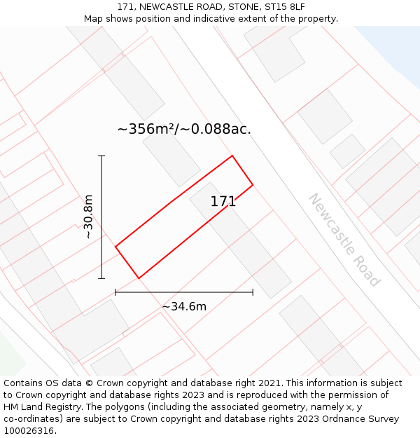 171, NEWCASTLE ROAD, STONE, ST15 8LF: Plot and title map