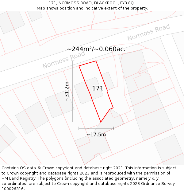 171, NORMOSS ROAD, BLACKPOOL, FY3 8QL: Plot and title map