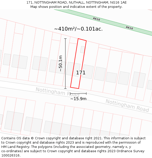171, NOTTINGHAM ROAD, NUTHALL, NOTTINGHAM, NG16 1AE: Plot and title map