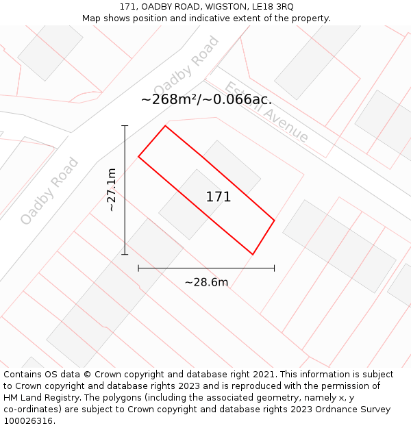 171, OADBY ROAD, WIGSTON, LE18 3RQ: Plot and title map