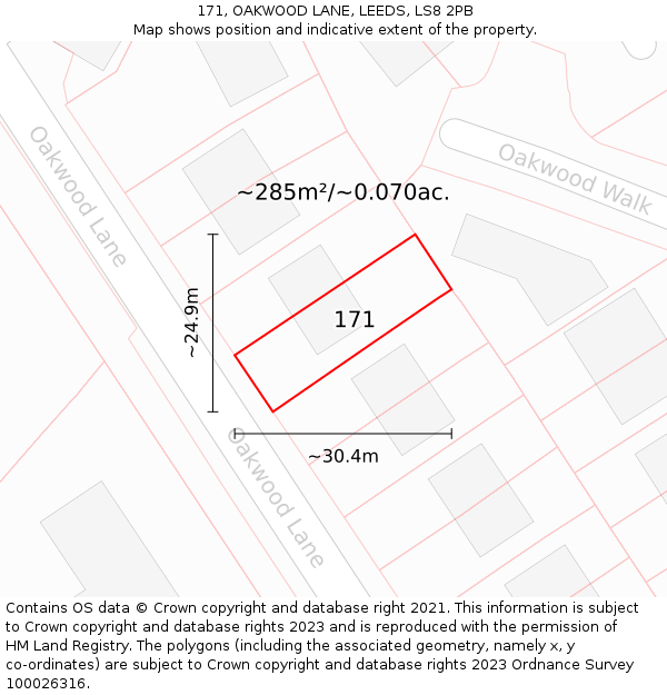 171, OAKWOOD LANE, LEEDS, LS8 2PB: Plot and title map