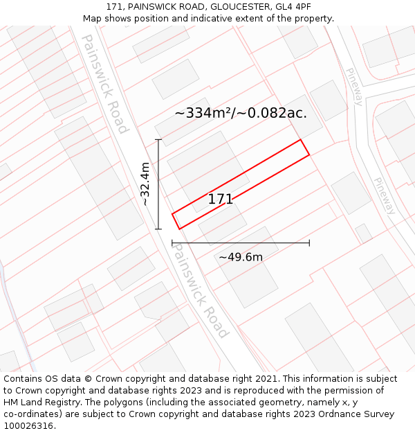 171, PAINSWICK ROAD, GLOUCESTER, GL4 4PF: Plot and title map