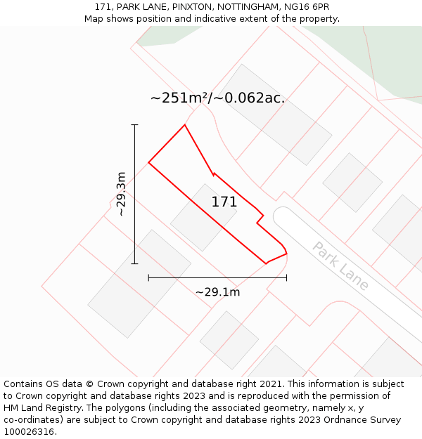 171, PARK LANE, PINXTON, NOTTINGHAM, NG16 6PR: Plot and title map