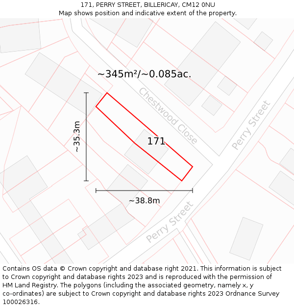 171, PERRY STREET, BILLERICAY, CM12 0NU: Plot and title map