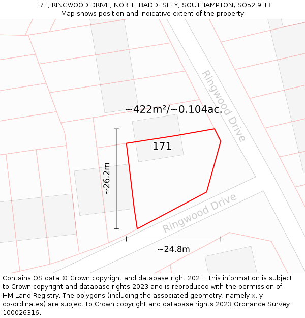171, RINGWOOD DRIVE, NORTH BADDESLEY, SOUTHAMPTON, SO52 9HB: Plot and title map