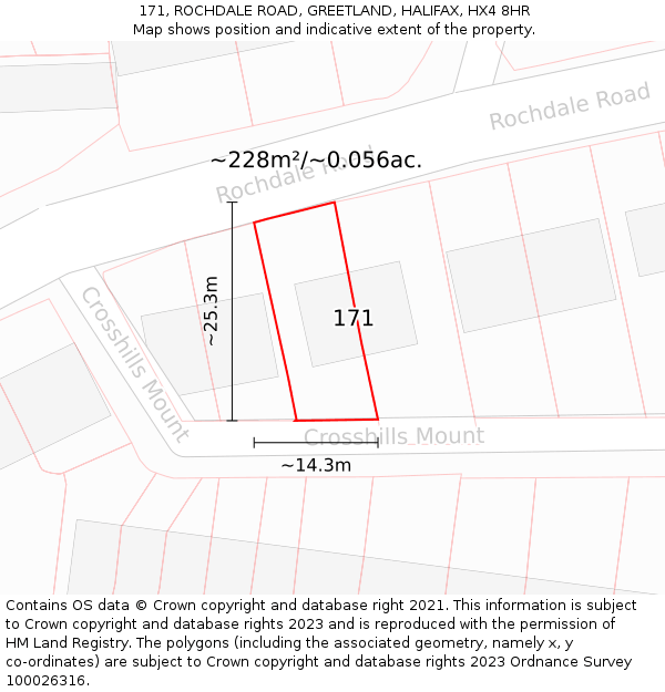 171, ROCHDALE ROAD, GREETLAND, HALIFAX, HX4 8HR: Plot and title map
